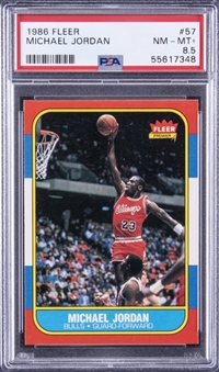 1986-87 Fleer Basketball High Grade Complete Set (132) Plus Stickers Set (11) – Including #57 Michael Jordan Rookie Card PSA NM-MT+ 8.5 Example!